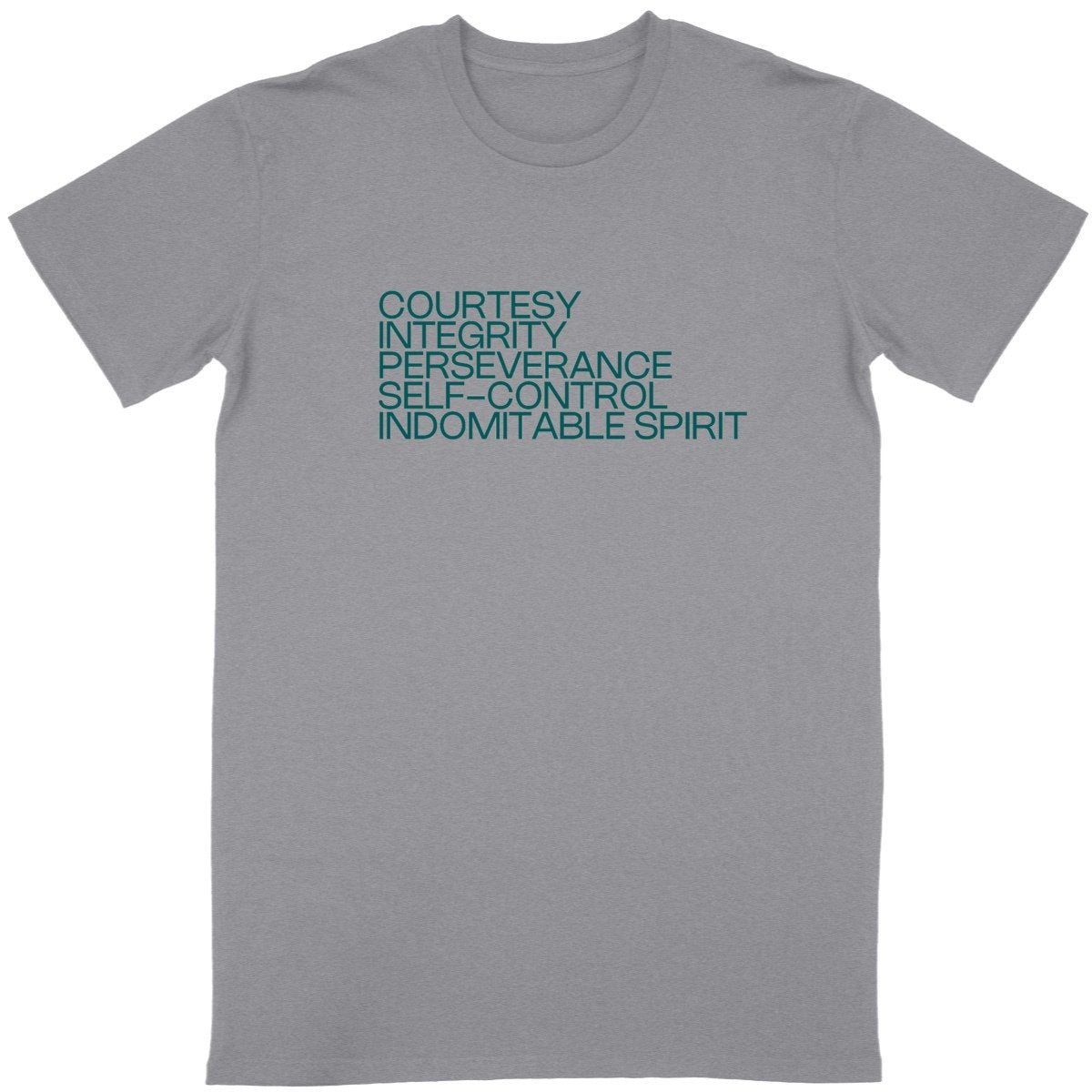 Ecological custom tee shirt, dark green quote, front visual_Grey