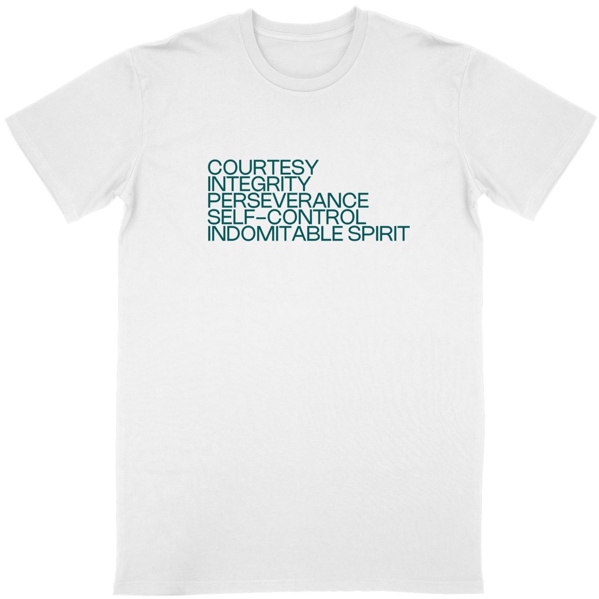 Ecological custom tee shirt, dark green quote, front visual_White