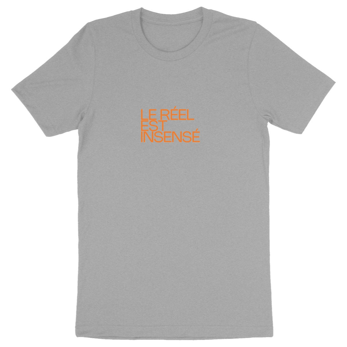 Ecological custom tee shirt, Orange Kaestner quote, front visual_Grey