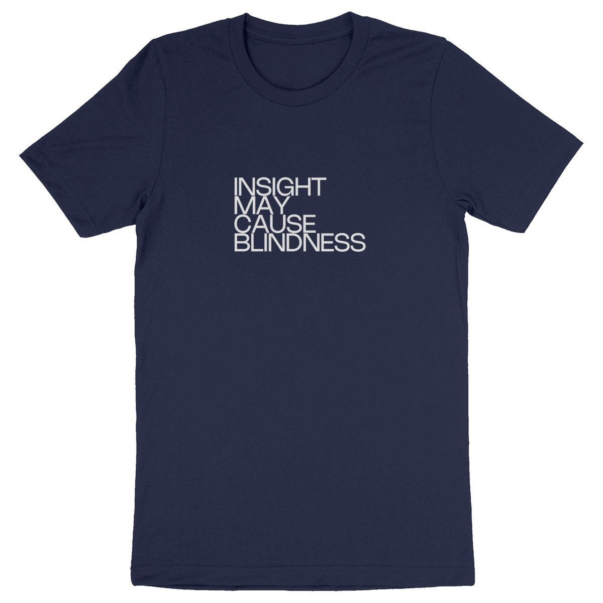 Ecological custom tee shirt, grey quote, front visual_Navy