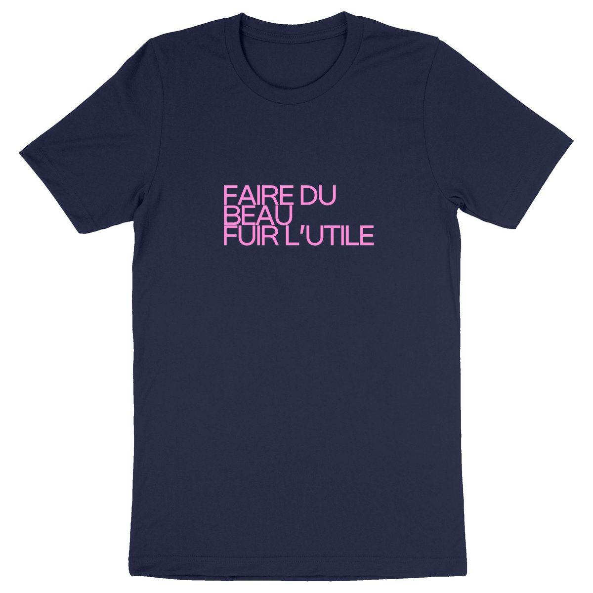 Ecological custom tee shirt, pink quote, front visual_Navy