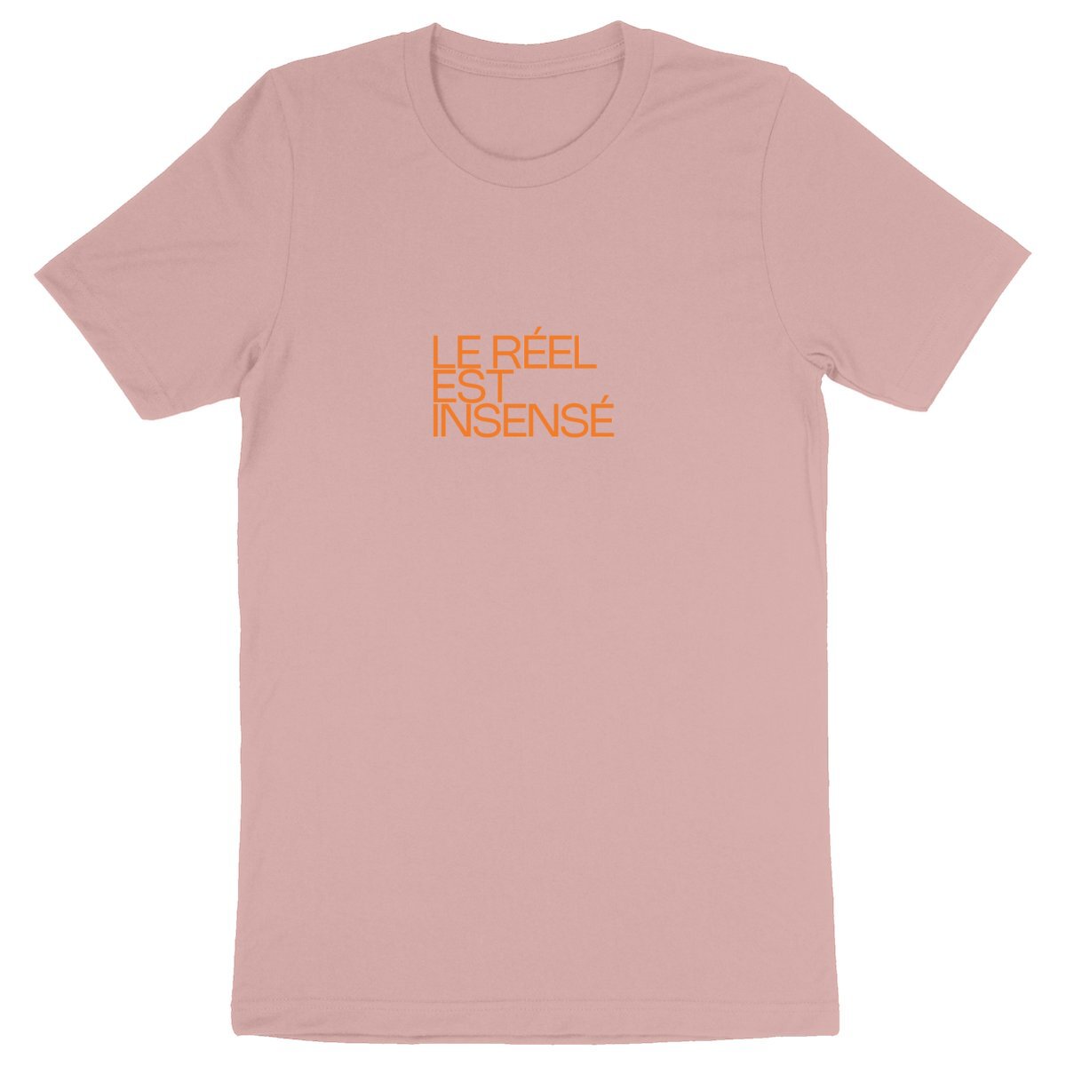 Ecological custom tee shirt, Orange Kaestner quote, front visual_Pink