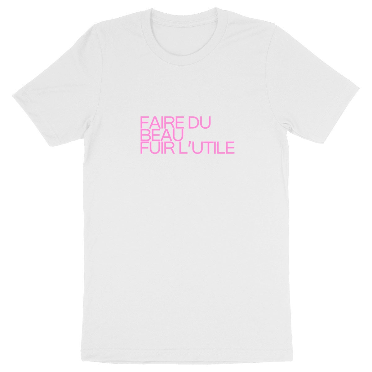 Ecological custom tee shirt, pink quote, front visual_White