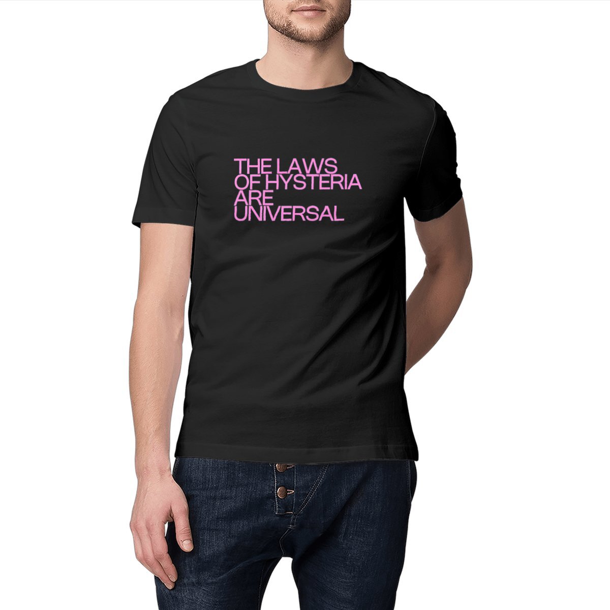 Ecological custom tee shirt, pink Charcot quote, front visual_Black