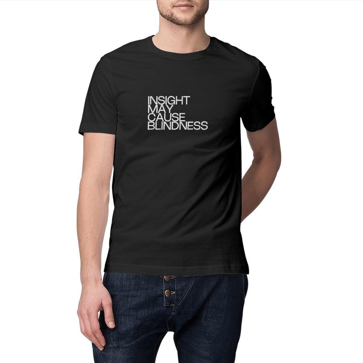 Ecological custom tee shirt, grey quote, front visual_Black